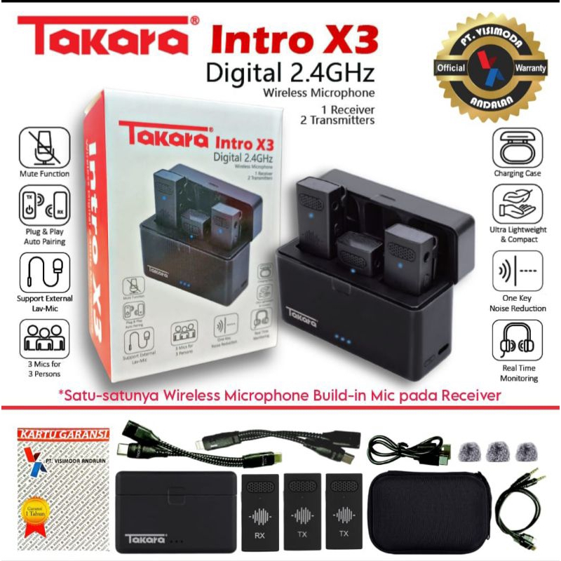 Takara Intro X3 Mic Wireless ClipOn With Charging Case