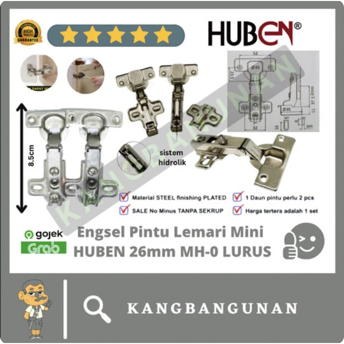 Engsel Pintu Lemari Engsel Sendok Mini HUBEN MH-0 Sistem Hidrolik