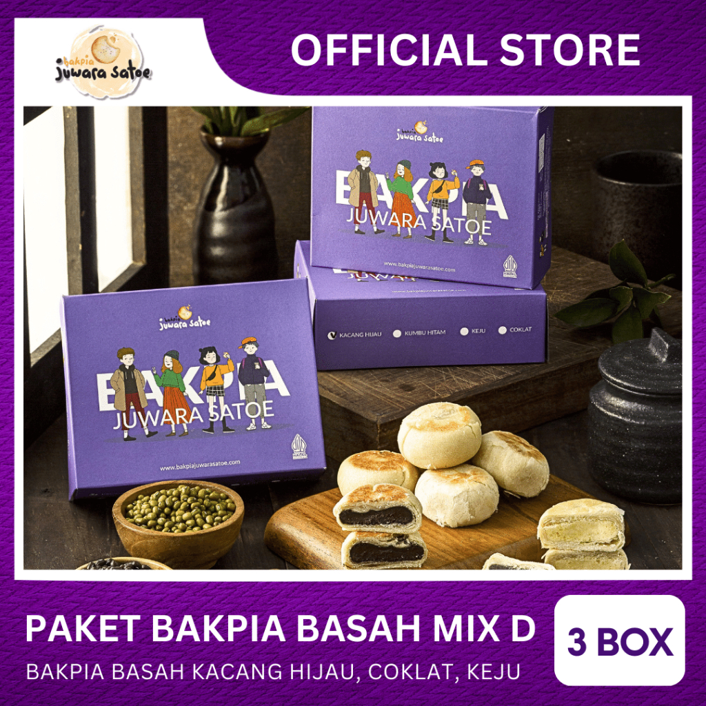 

[ 3 BOX ] PAKET BAKPIA BASAH MIX D (ORI, COKLAT, KEJU) - BAKPIA JUWARA SATOE OLEH OLEH KHAS JOGJA