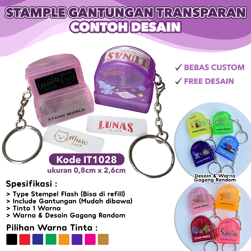 

Stempel Otomatis Model Gagang Gantungan Transparan / Stample Flash Gantungan Custom Ukuran Mini Bebas Desain Custom Nama / Cap Stemple Flash Bisa di Refil