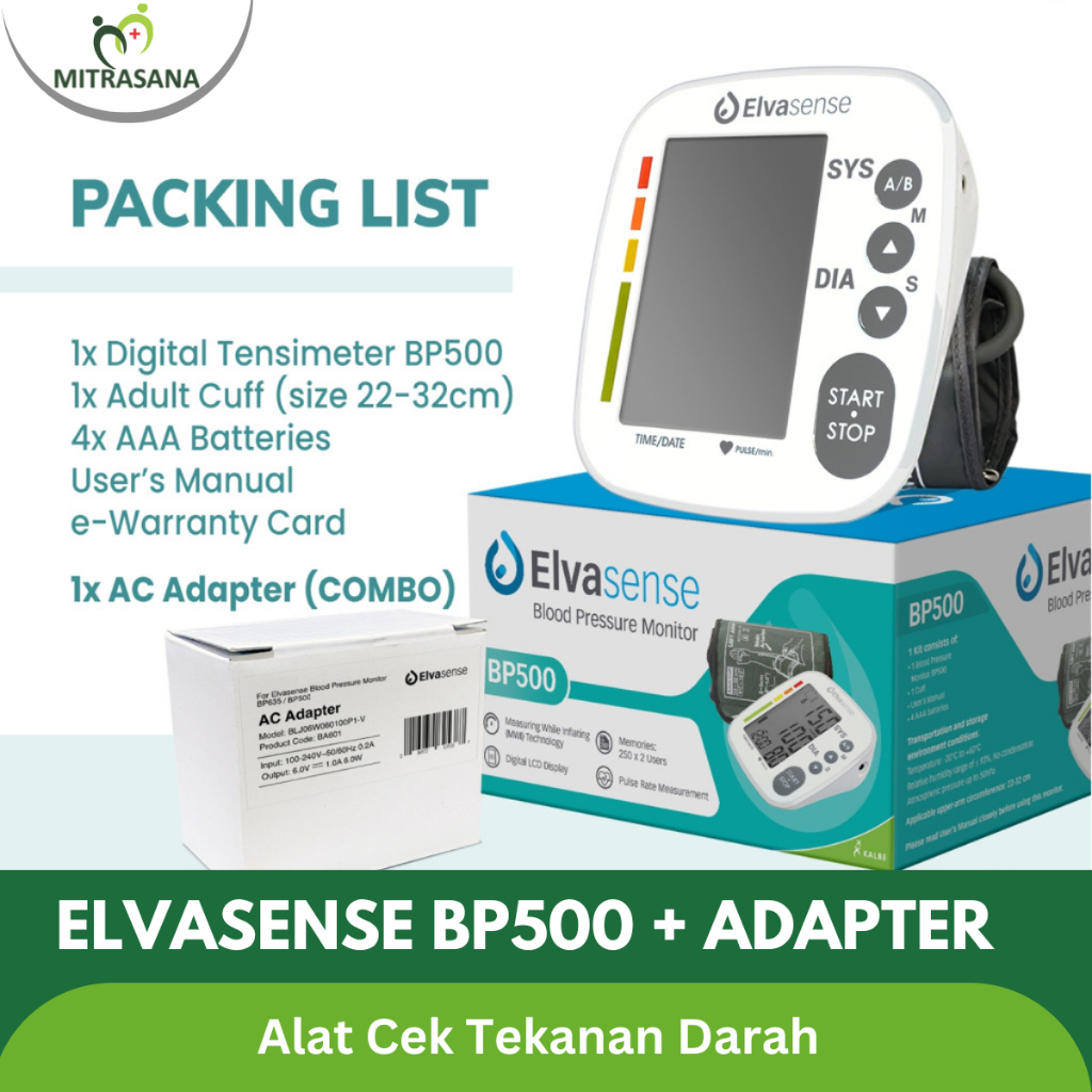 Elvasense BP500 + Adapter - Alat Cek Tekanan Darah