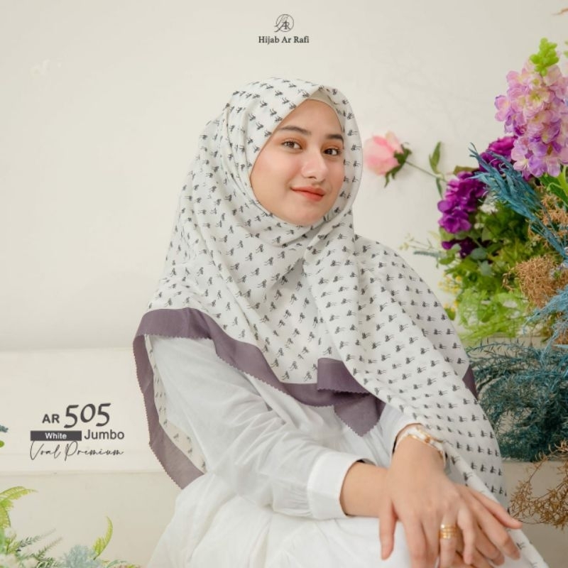 Hijab Arrafi 505 jumbo hijab kerudung segi empat voal motif F cutting leser 127*127 cm sakura.store9
