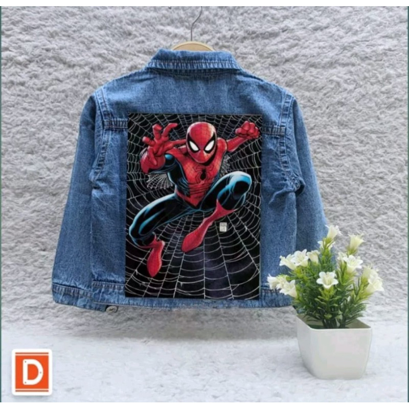JAKET JEANS ANAK COWOK BIRU SPIDERMAN LED UMUR 1-12 TAHUN / JAKET LAKI LAKI KARAKTER SUPERHERO BISA 
