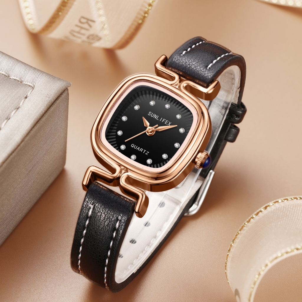 Sunlifex Jam Tangan Wanita Original Korea Retro Anggun Kuarsa Berlian Jam Tangan Cewek-5