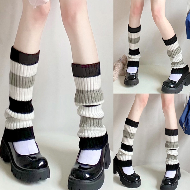 ITSHOPING - Kaos Kaki Panjang Penghangat Betis Motif Salur Japanase Style Leg Warmer Cute  Gothic Harajuku Style