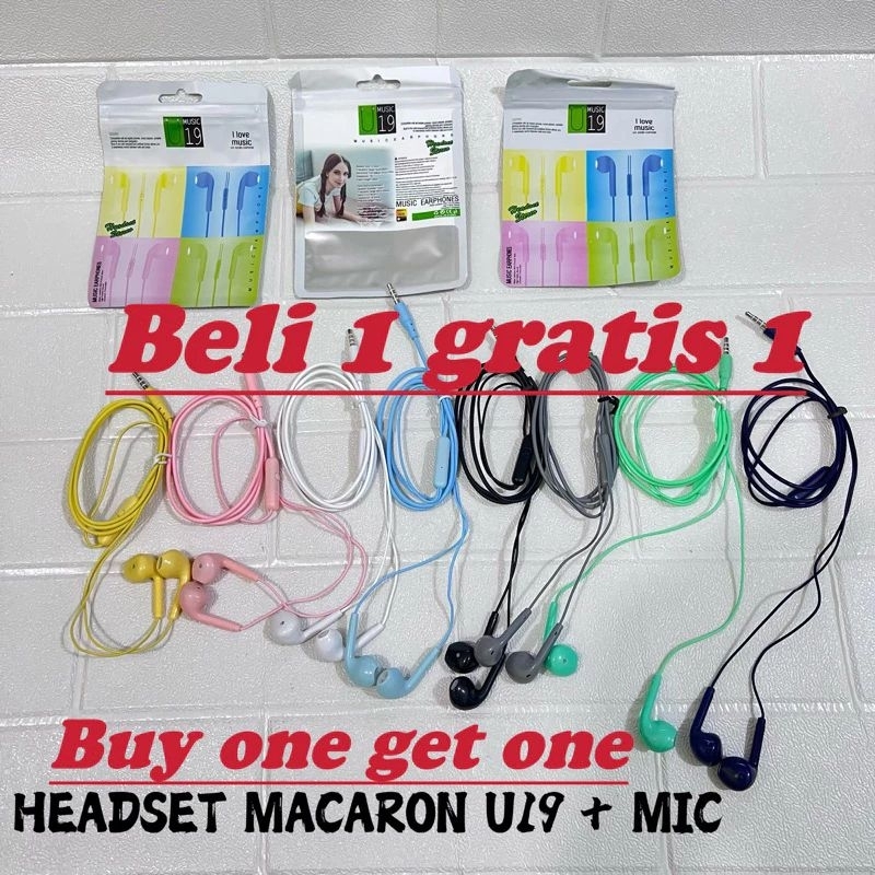 GROSIR17 - BUY 1 GET 1 HEADSET HANDPHONE MACARON U19 + MIC TERMURAH