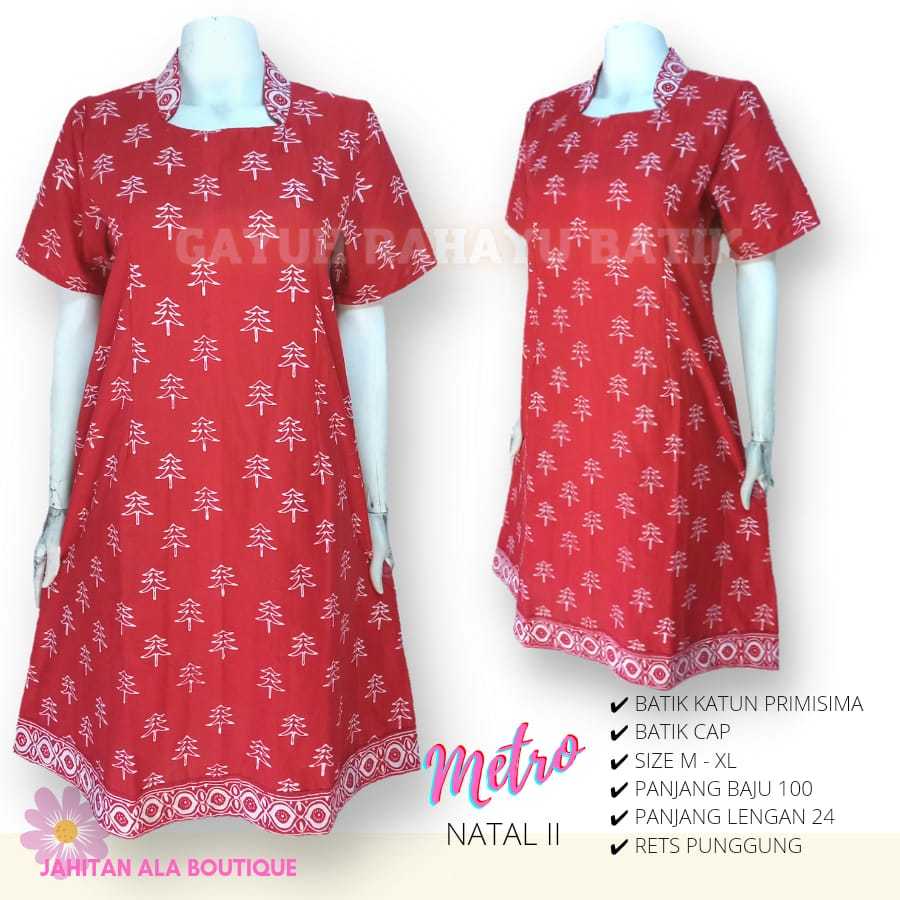 METRO NATAL II - Dress Batik Cap, Dress Batik Wanita Modern Untuk Pesta Elegant, Dress Batik Gereja,