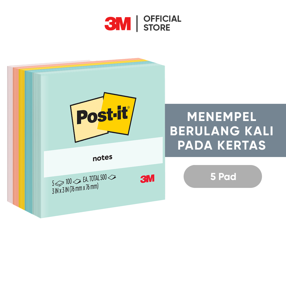 

3M™ Post-it® Notes, 654-5AP, Menempel berulah kali pada kertas, 5 pad, 76x76 mm, Untuk berbgai permukan kertas