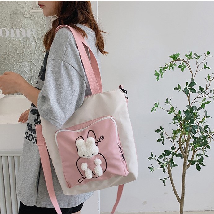 TAS CANVAS, SLING BAG CANVAS WANITA, KOREAN STYLE ONE SHOULDER CANVAS TOTE BAG, CUTE TOTE BAG