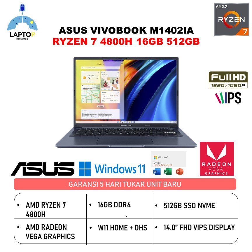Laptop Asus Vivobook 14 Ryzen 7 4800H 16GB 512GB SSD Windows 11