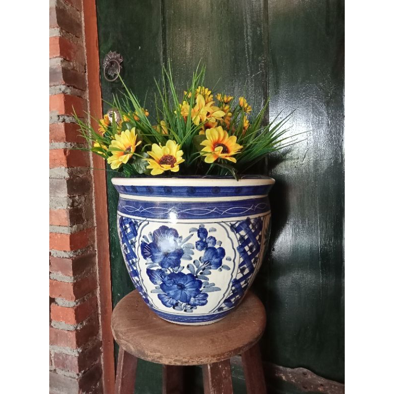 pot keramik/pot bunga/pot keramik biru putih/vas bunga