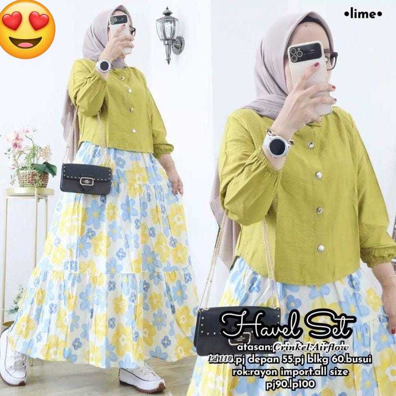SETELAN ROK CRINGKEL MODEL KEMBANG VIRAL LD 110 SET WANITA  MUSLIM KEKINIAN BAJU TRENDY MASAKIN