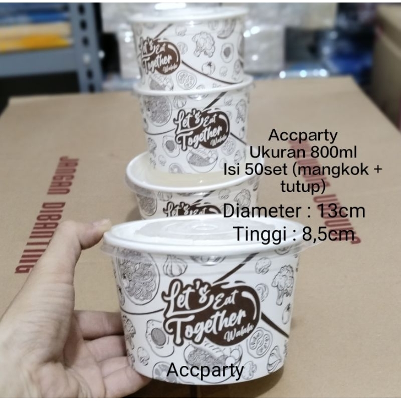 Paper Bowl Motif 800ml + Tutup / Mangkok Rice Bowl Motif 800ml (50set)