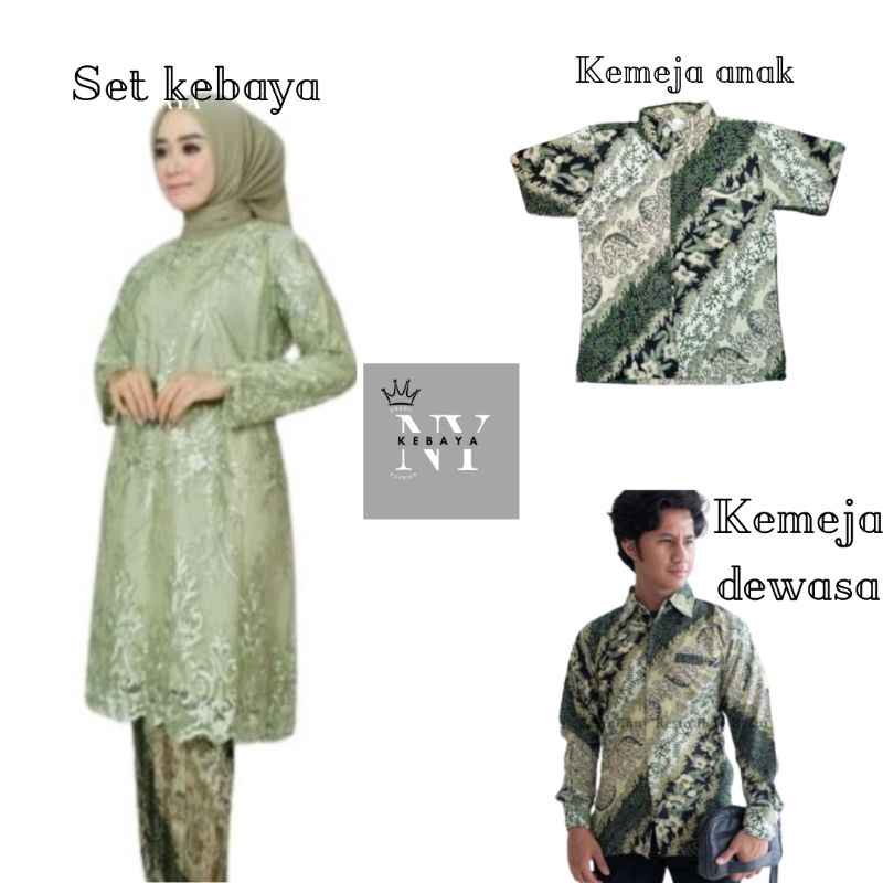 NY KEBAYA - Setelan kebaya couple Lesty kejora Sage green / set kebaya tunik batik Sage green / keme