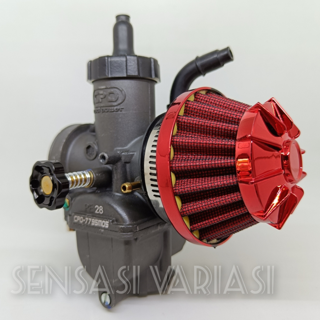 Filter Karbu Mahkota Mini Merah  Variasi Anti Air Waterproof Universal Cocok Untuk Semua Motor