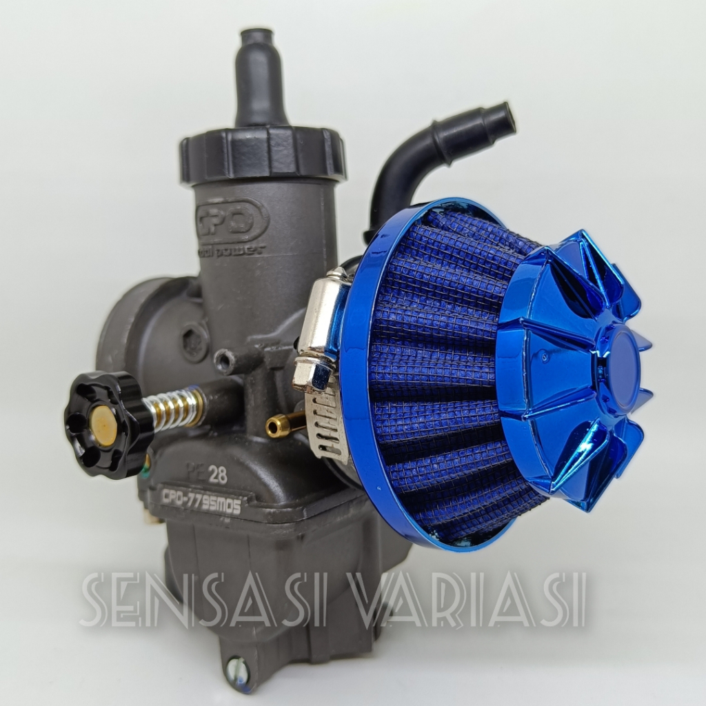 Filter Karbu Mahkota Mini Biru  Variasi Anti Air Waterproof Universal Cocok Untuk Semua Motor