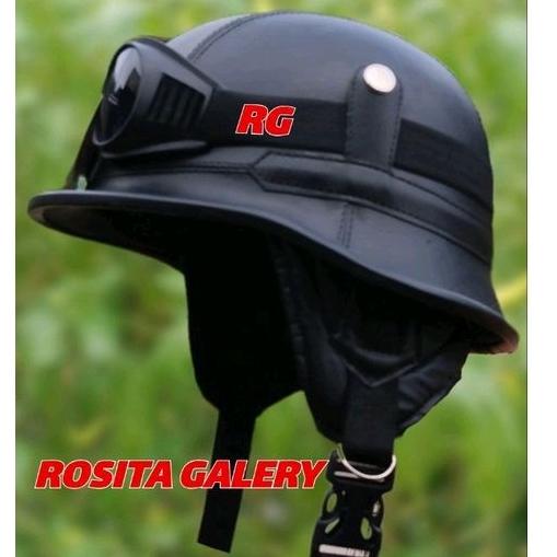Helm retro milenial nazi crazy hitam kombinasi kacamata/helm retro/helm nazi kulit/helm nazi hitam/h