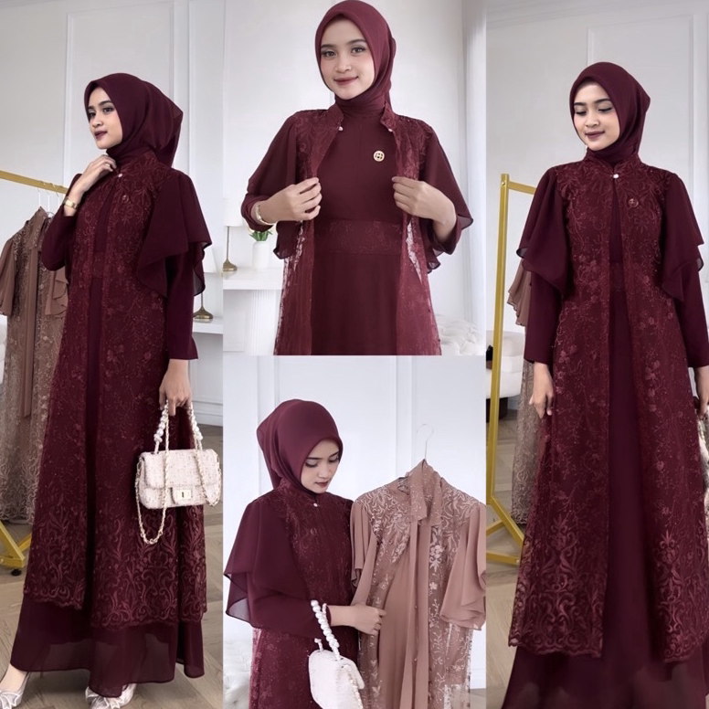 ☛ 100% dijamin kualitas Georgina Dress Lebaran Kondangan Inner Belt Outer L XL XXL Premium Jumbo Mew