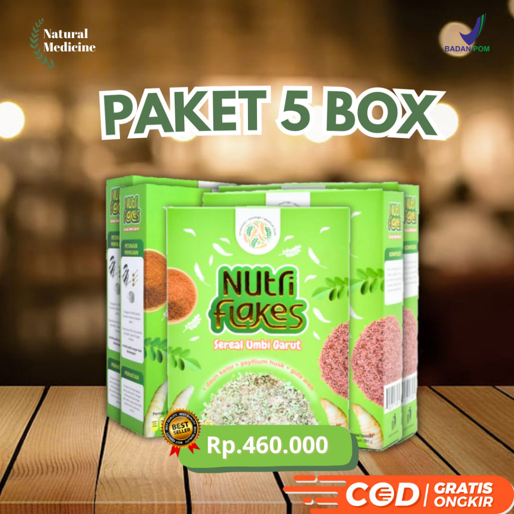 

Nutriflakes 5 Box - Sereal Umbi Asal Garut - Ampuh Atasi Asam Lambung, Maagh, dan Gerd
