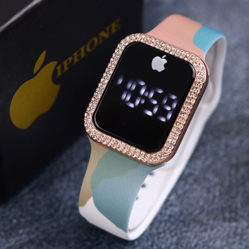 ( BISA COD ) Jam Tangan Wanita Iphon3 Digital Layar Sentuh Strap Rubber Premium Free Box Exclusive