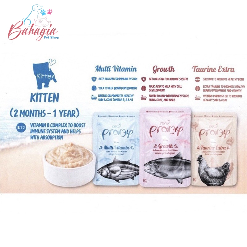 PRAMY POUCH KITTEN 70GR ISI 6PCS WET CAT FOOD-MAKANAN BASAH KUCING