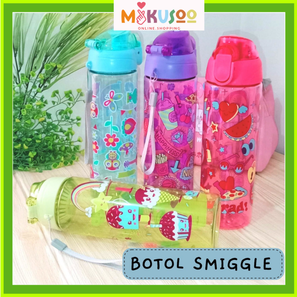Mikusoo Botol Minum Anak Sekolah Smiggle Warna Warni Gambar Karakter Lucu 700 ml Flip Top Body Color