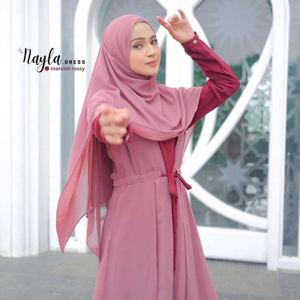 Riskirich Nayla Gamis Remaja Dewasa Muslimah 2 in 1 Style Kombinasi Outer Dijahit Menyatu Terbaru