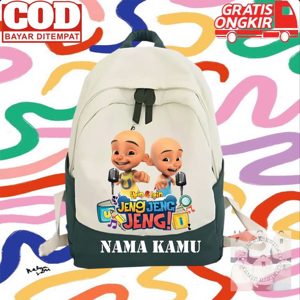 (GRATIS NAMA) Tas Ransel Sekolah Anak Motif Animasi Upin & Ipin Terbaru Termurah - Tas Backpack Upin