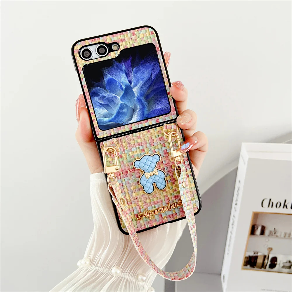 Cute 3D Bear Knit String Phone Case For Samsung Galaxy Z Flip 5 4 3 flip3 flip4 flip5 5g zflip5 zfli