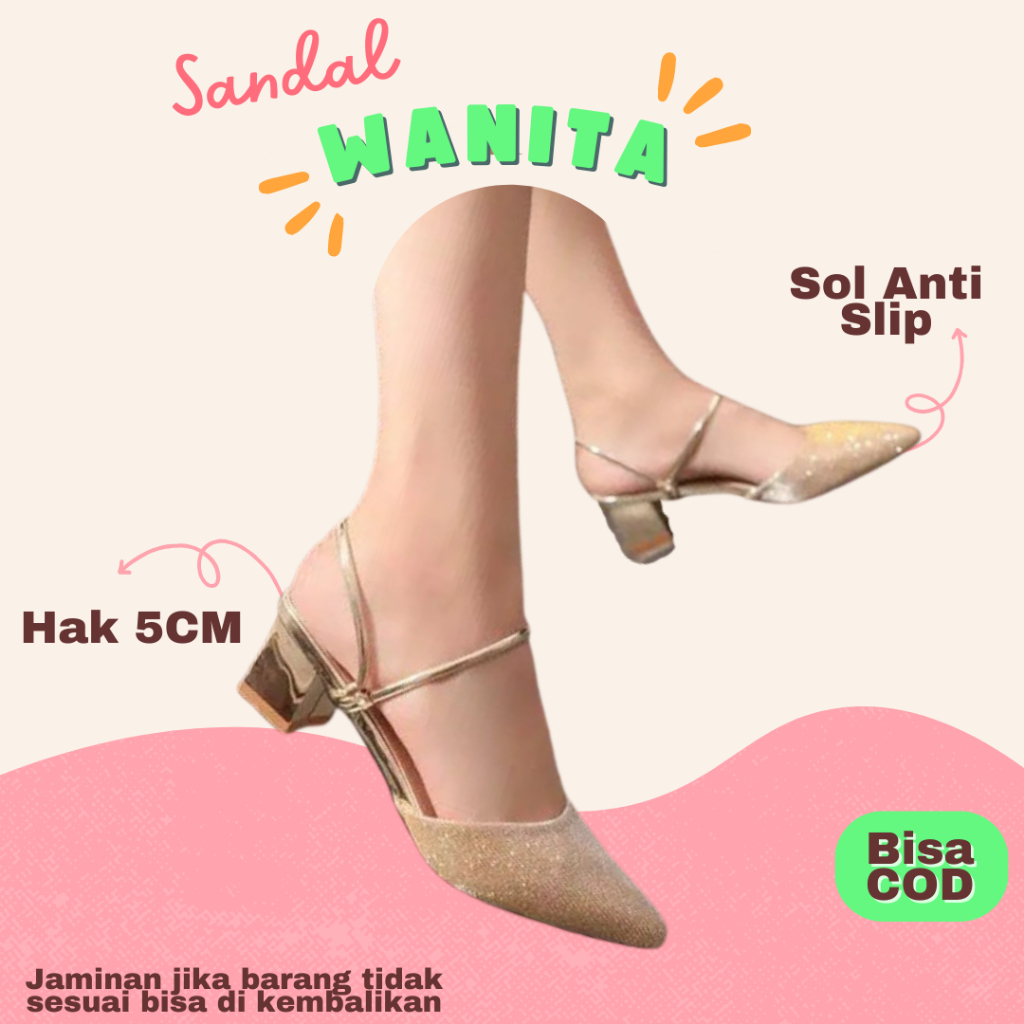 Sendal Wanita Kekinian Kondangan Sandal Heels Wanita Sendal Hak Tahu 5Cm Sandal Kondangan Wanita Cew