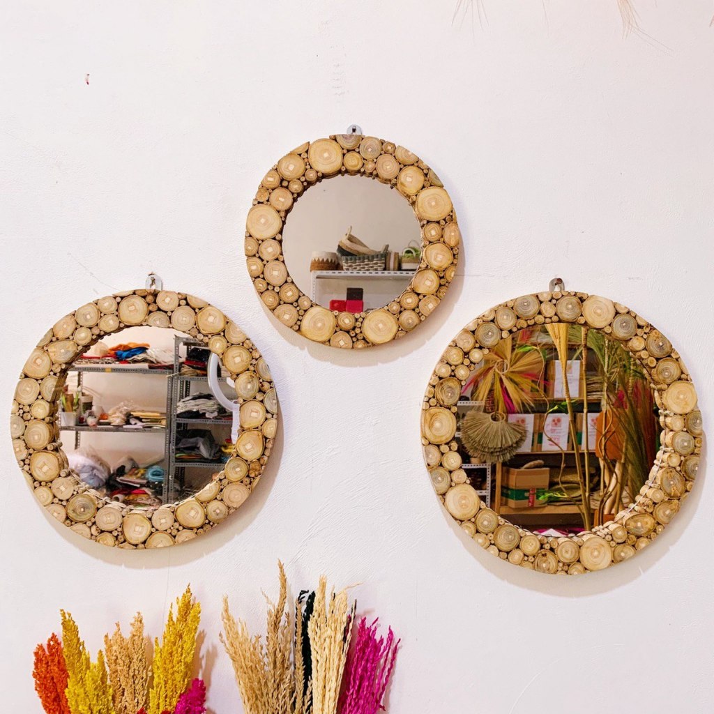 Cermin Woodslice Cermin Kaca Bulat Kayu Aesthetic Murah