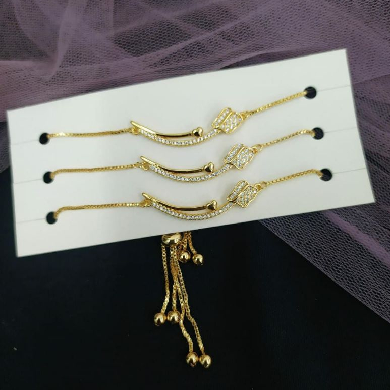 Gelang Serut Model Baru Emas/Titanium/Anti Luntur Gelang Anak Perempuan Mata Zirkon Gelang Lapis Ema