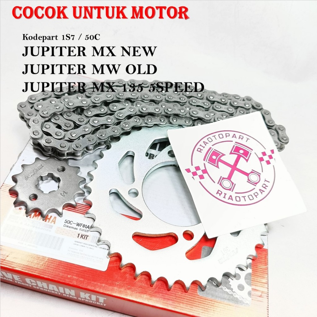 PAKET GEAR SET + RANTAI MOTOR YAMAHA JUPITER MX , MX OLD , JUPITER MX NEW , MX NEW 135 KODE 1S7 / 50