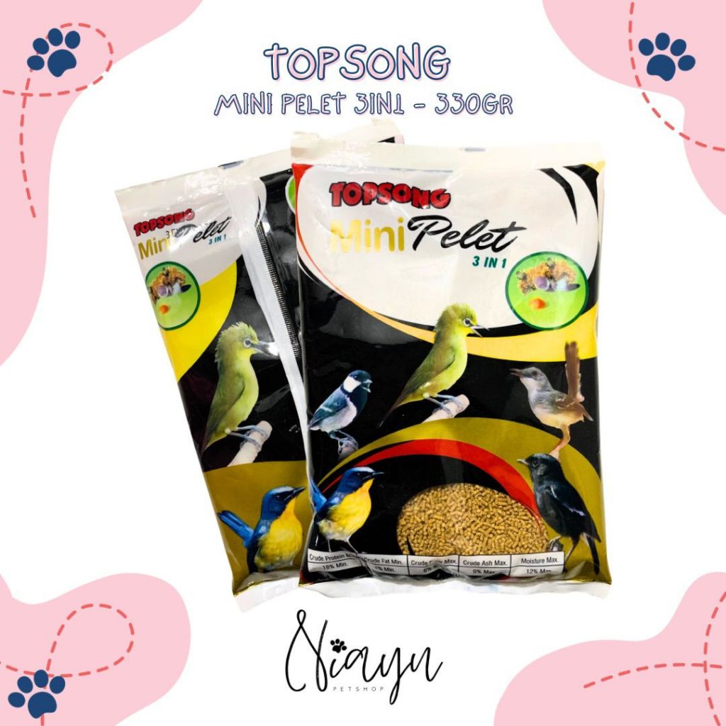 Niayu - Topsong Top Song 3 In 1 Formula Voer Pur Mini Pellet Pakan Makanan Burung Pleci Ciblek Kacer