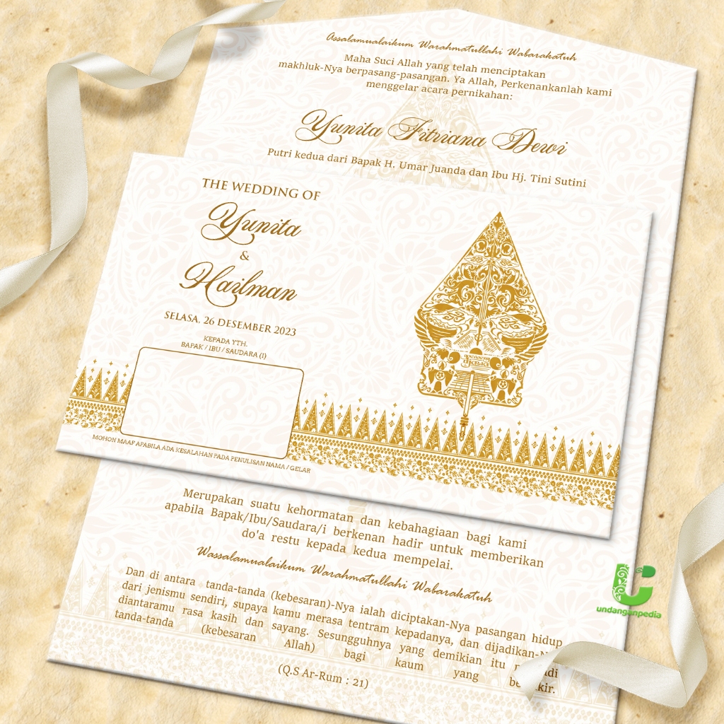 Undangan Pernikahan Semi Amplop. Tema Jawa. Bahan Laminating, Jasmine (Gliter Glossy),  Unik Murah T