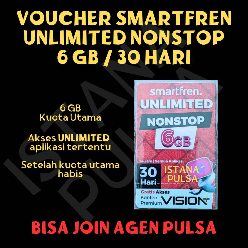 VOUCHER SMARTFREN UNLIMITED NONSTOP 6 GB / 30 HARI [BISA JOIN AGEN PULSA]
