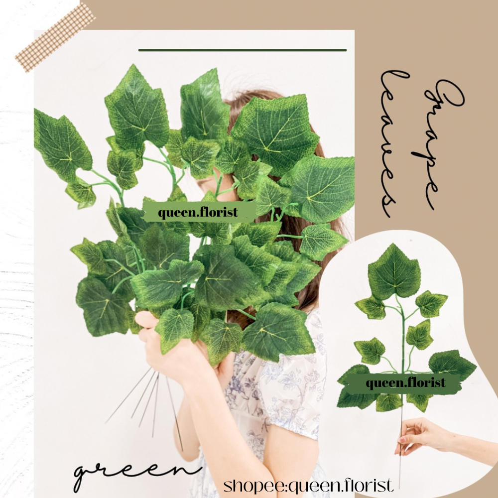 DAUN ANGGUR TANGKAI Plastik Dekorasi Artificial - Lusinan/palsu/dekoran/plastik/pelaminan/backdrop 1