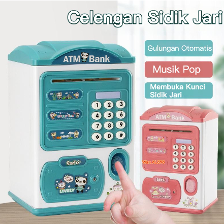 Celengan Anak ATM mini Money Safe Box Karakter pakai sidik jari