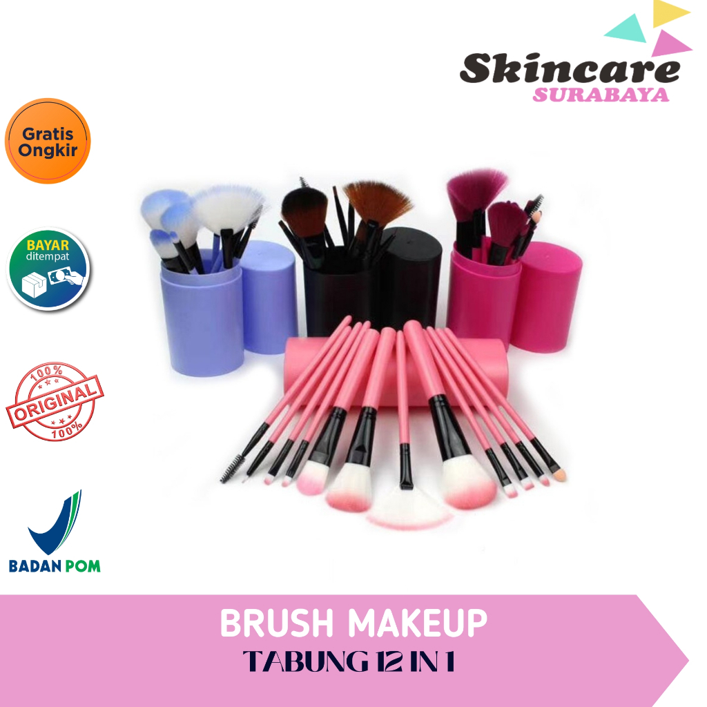 BRUSH MAKEUP SET 12IN1 WADAH TABUNG PAKET KUAS SET LENGKAP