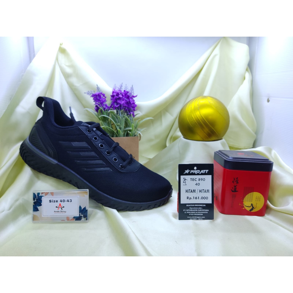 Sepatu sekolah PRO ATT TEC 890 tali sd smp sneakers hitam polos