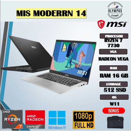MSI MODERN 14 RYZEN 7 7730 16GB 512GB 14.0FHD IPS