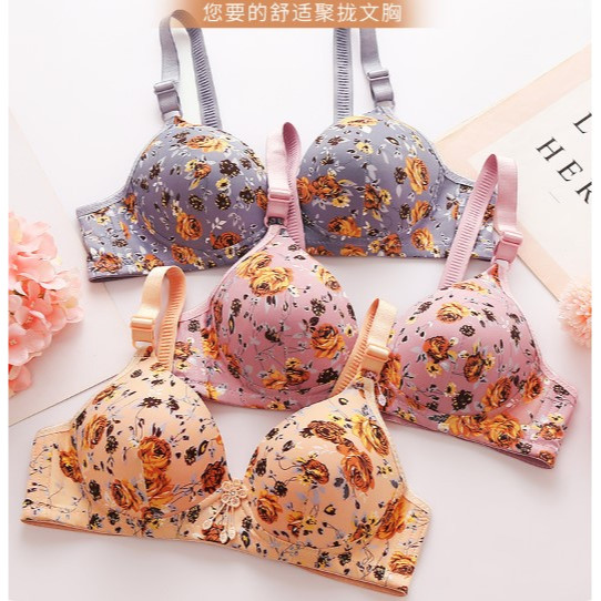 Bra Wanita Motif Bunga Tanpa Kawat Cup Besar BH Big Size Jumbo