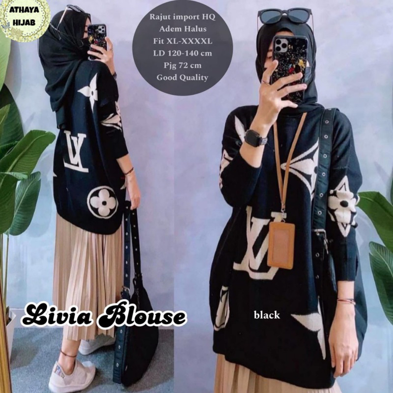 Livia Blouse Jumbo Atasan Rajut Wanita Kekinian LD 120 Rajut Import By Athaya Hijab