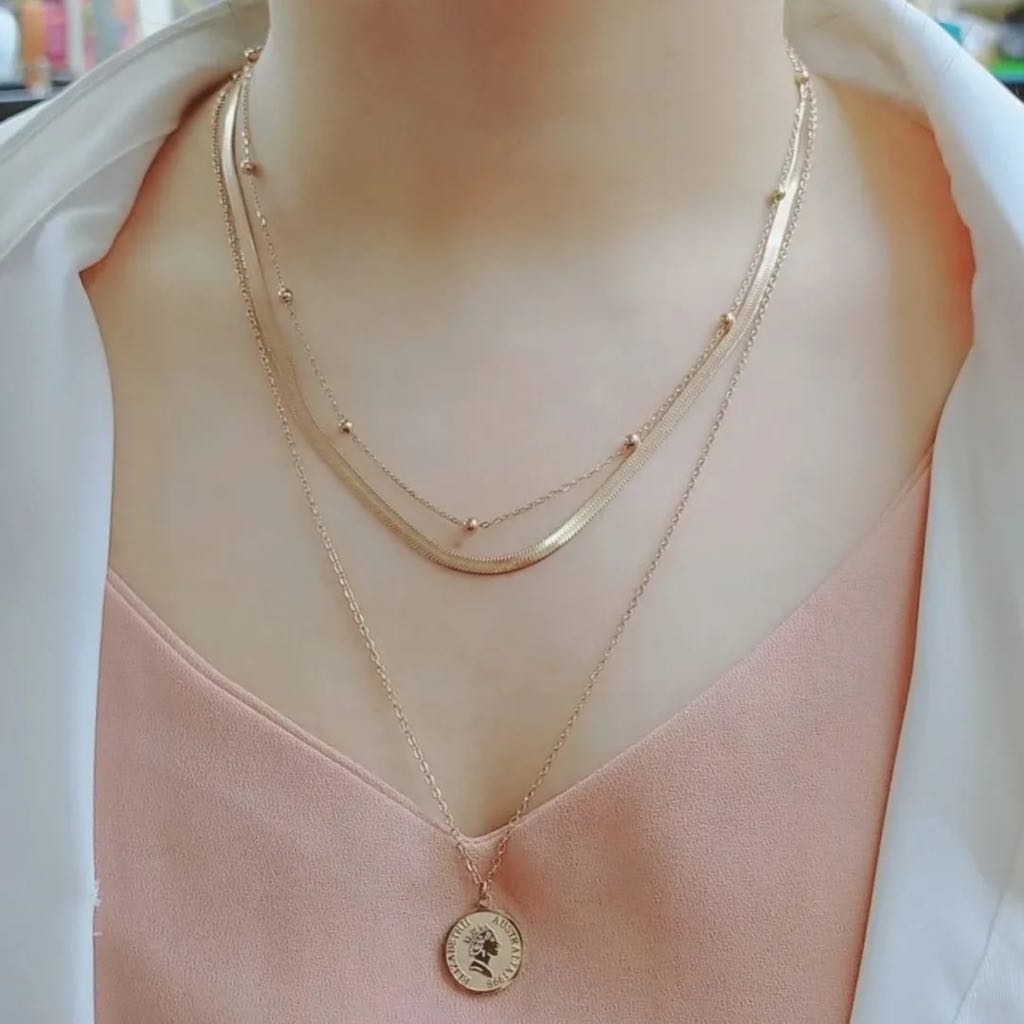 Kalung Titanium 3 Layer Liontin Koin