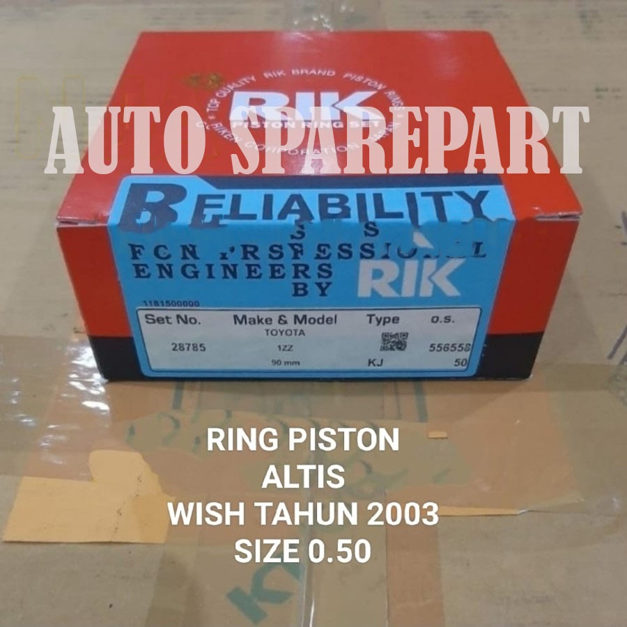 Ring piston seher toyota wish tahun 2003 size 0.50 28785 1set