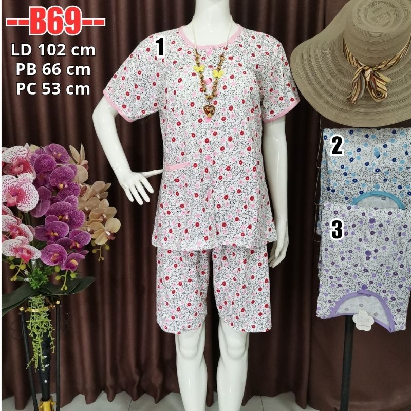 Baju Tidur Babydoll BKH setelan kaos pendek Baju Tidur Baju Kancing Depan Baju Busui B69 Piyama
