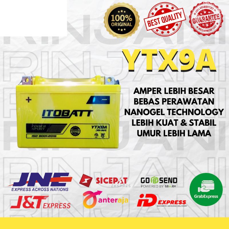 Aki ITOBATT ORIGINAL YTX9A NINJA 250 / ALL MINERVA // ALL KYMCO // PULSAR NS200 - Itobatt gel 9 ampe