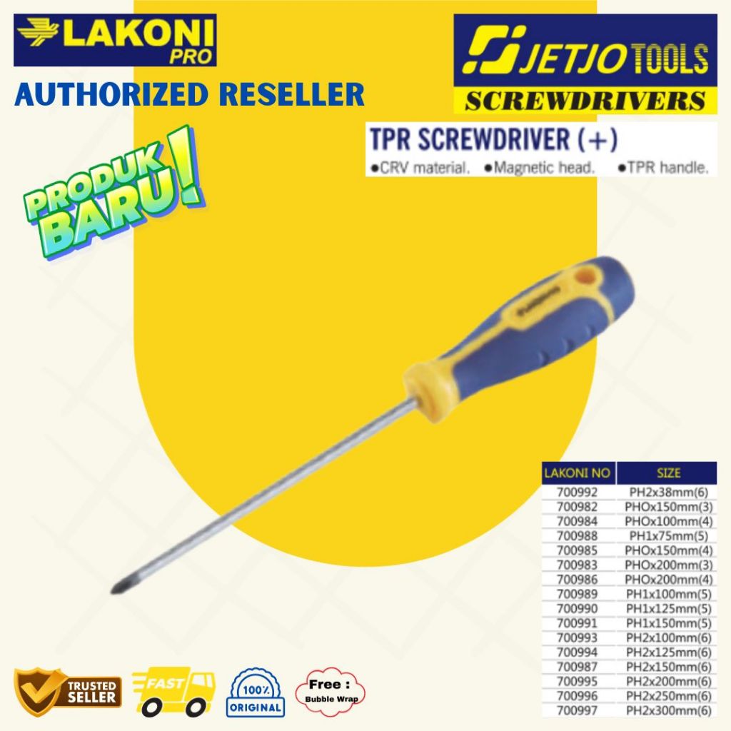 JETJO TOOLS Lakoni Pro Obeng Ketok Plus (+) TPR Screwdriver