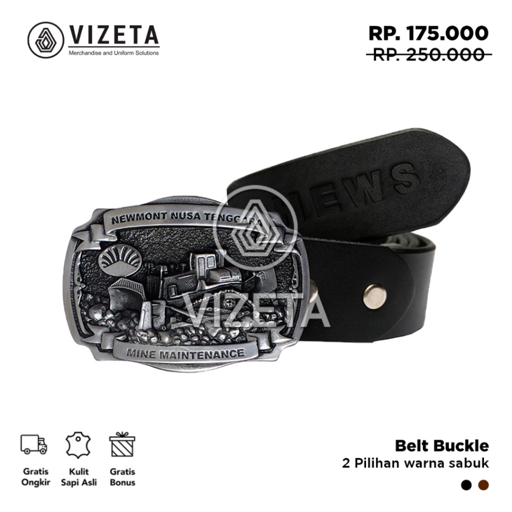 Sabuk Tambang Newmont Amman Nusa Tenggara / Ikat Pinggang Pria Bahan Kulit Asli / Gesper Casual by V