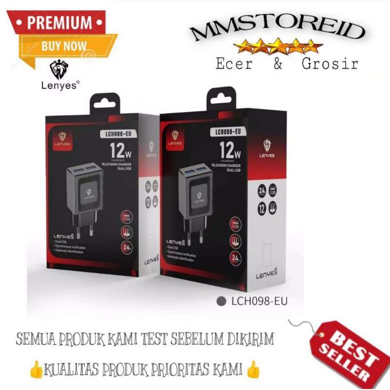 MM - Charger Casan Lenyes LCH-098 Micro / Type C / Lightning 2USB 12W 24A Adapter Dengan Kabel Charg